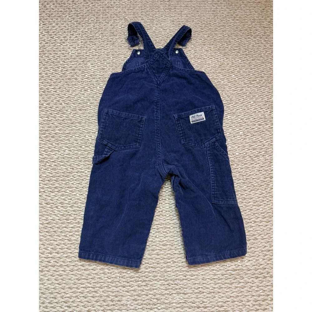 Old Navy Baby Navy Blue Corduroy Overalls 12-18 Months Cotton y2k vintage infant